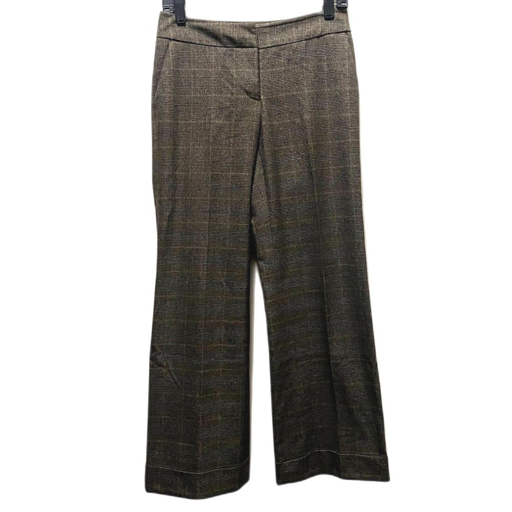Semantiks Petite Women's Plaid Wide Leg Trousers Brown Dark Academia Size 2P‎